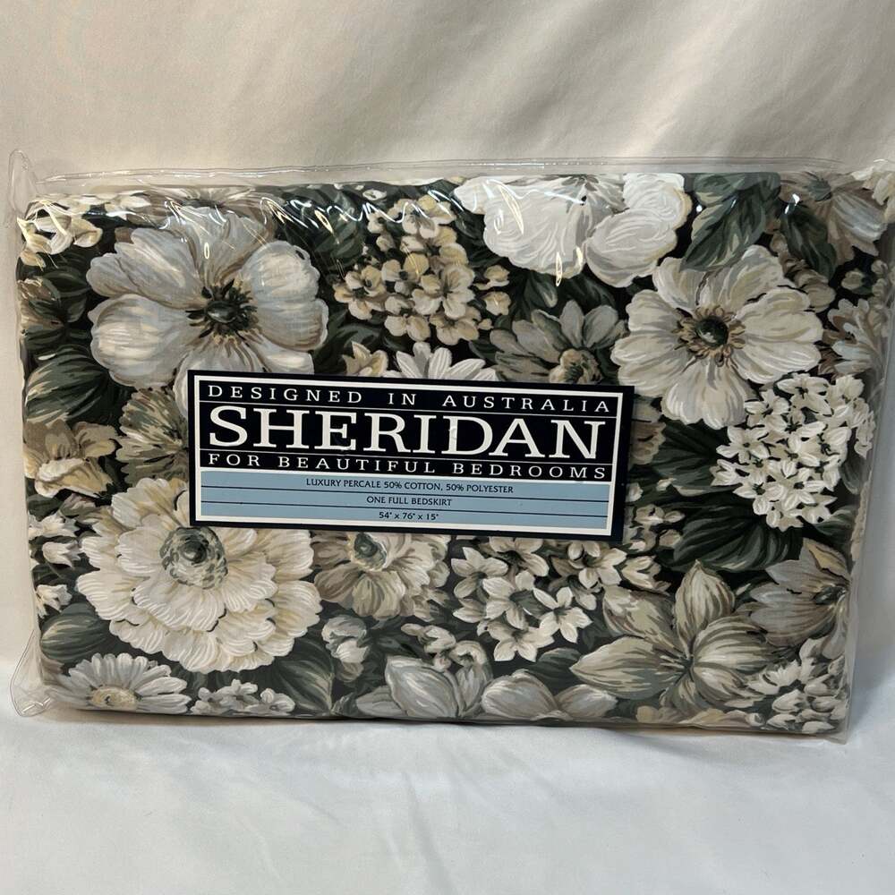 Vintage Sheridan Australia Full Double Bedskirt Blanche Black Ivory Green